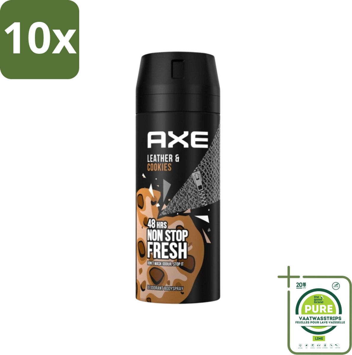 10 x Axe - Deodorant Bodyspray - 48hrs Fresh - Leather & Cookies - 150 ml - Grootverpakking - 48 Uur Deodorant - Deodorant Spray - Mannelijke Deodorant - Axe Deodorant - Leer Geur