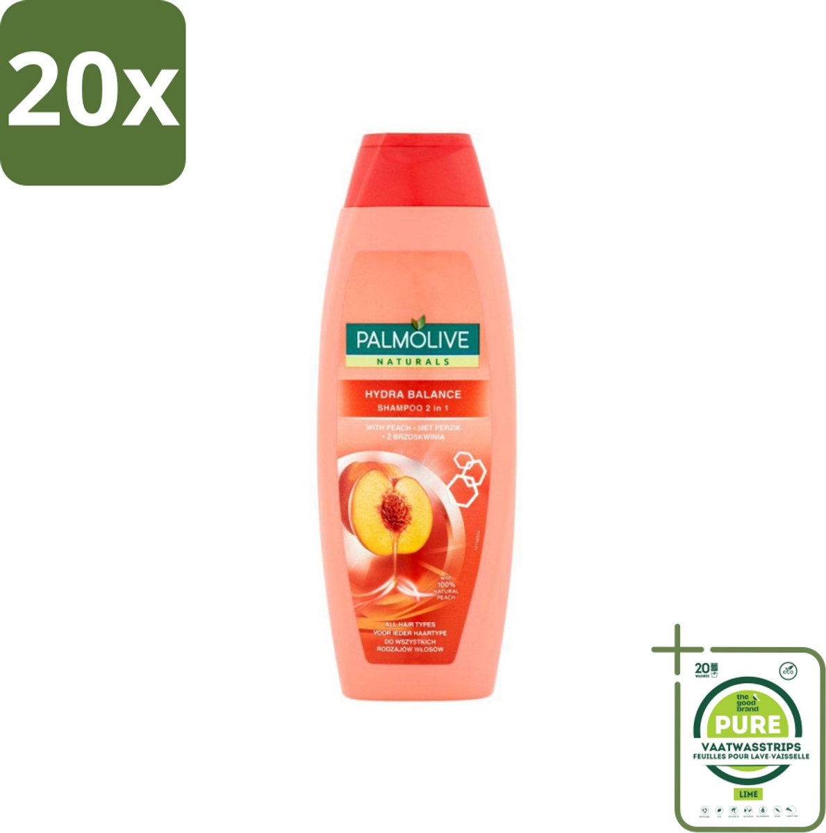 20 x Palmolive - Naturals - 2in1 Shampoo - Perzik - Hydra Balance - 350 ml - Grootverpakking - 2-in-1 Shampoo - Perzik Shampoo - Hydraterende Shampoo - Shampoo Voor Droog Haar - Shampoo Voor Dagelijks Gebruik