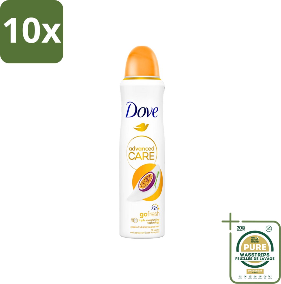 10 x Dove - Deospray - Passievrucht & Citroengras - 150 ml - Grootverpakking - Passievrucht En Citroengras - Anti-transpirant - Deospray - Okselbescherming - Geur