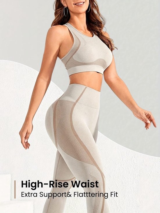 Currero Pilates Pak Dames - Yoga - Buttshaper - Gym - Fitness - Butt Lift - Bil Vergrotend - Heup Liftend - Yogakleding - Beige M — afbeelding 5