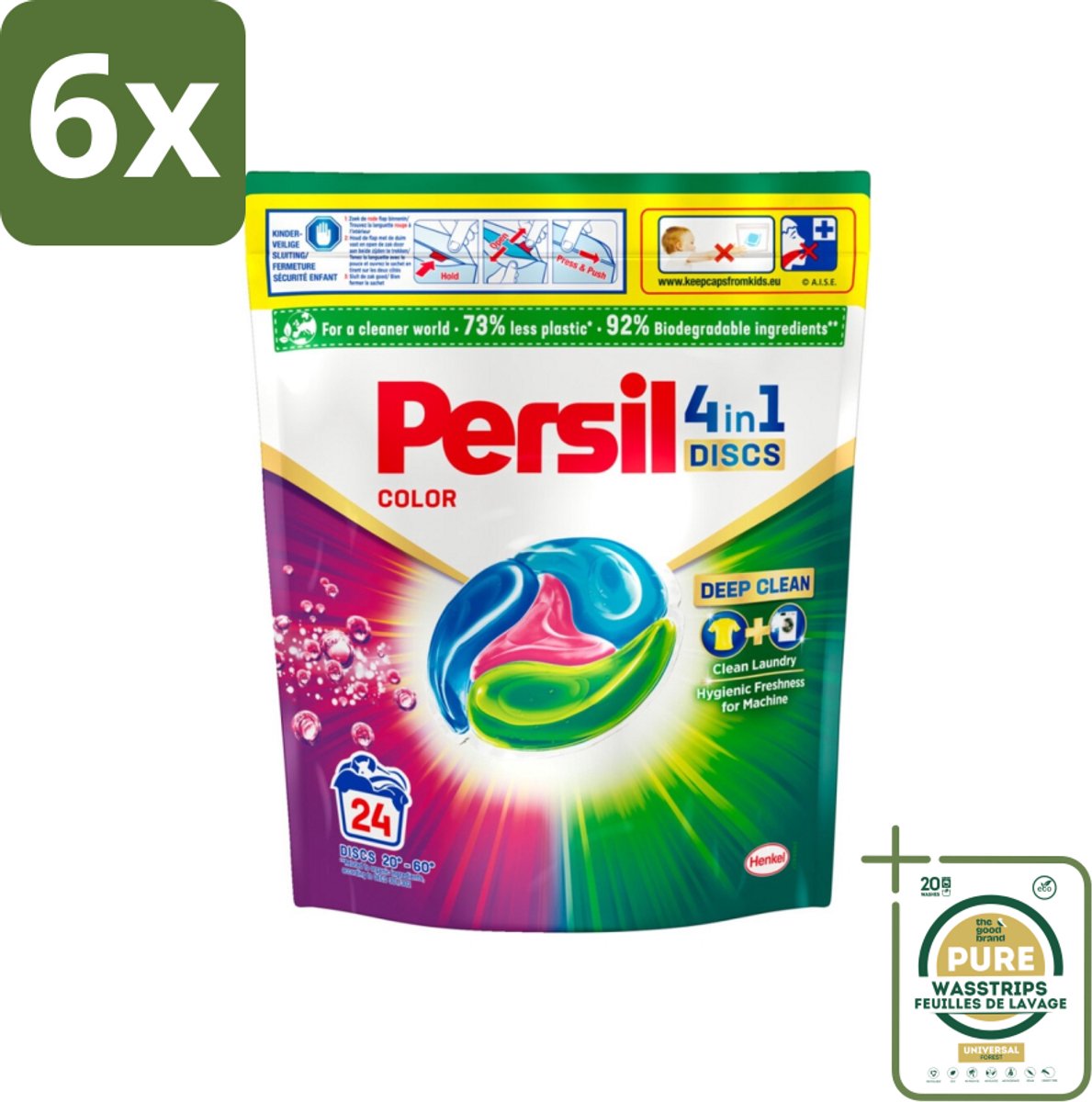 Persil - Wasmiddelcapsules - 4-In-1 Discs - Gekleurde Was - 24 Wasbeurten - Voordeelverpakking - 6 stuks - Vlekkenverwijdering - Wasverzachter
