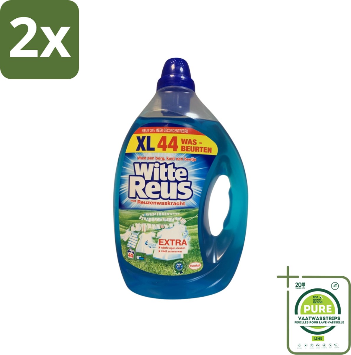 Witte Reus - Vloeibaar Wasmiddel - 44 Wasbeurten - Voordeelverpakking - 2 stuks - Witte was - Wasmiddel