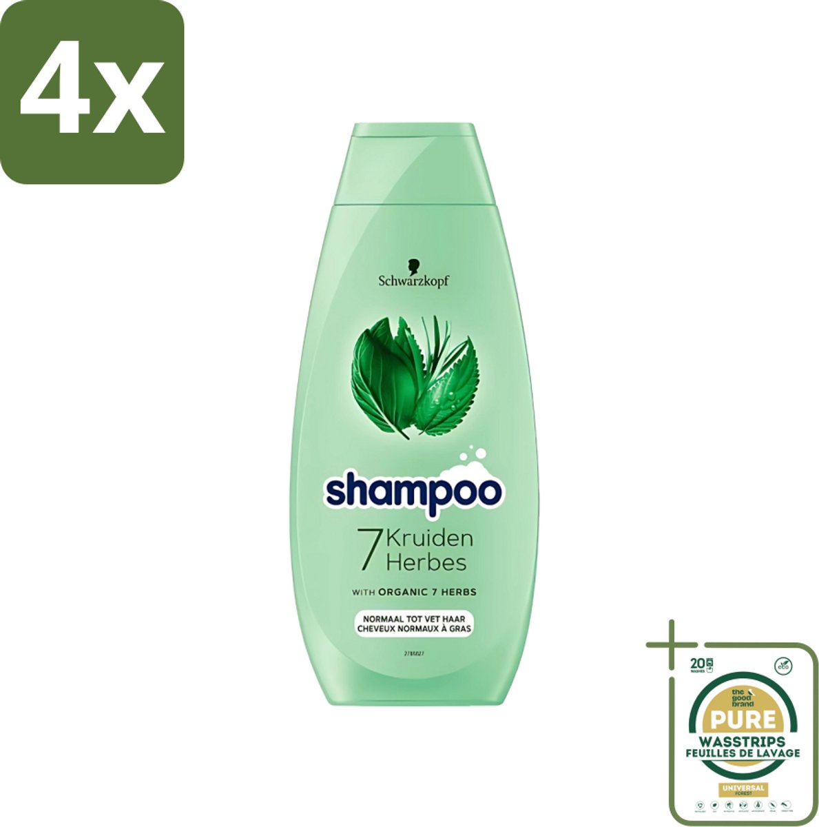 Schwarzkopf - Shampoo - 7 Kruiden - Normaal tot Vet haar - 400 ml - Voordeelverpakking - 4 stuks - Shampoo met kruiden - Vegan shampoo