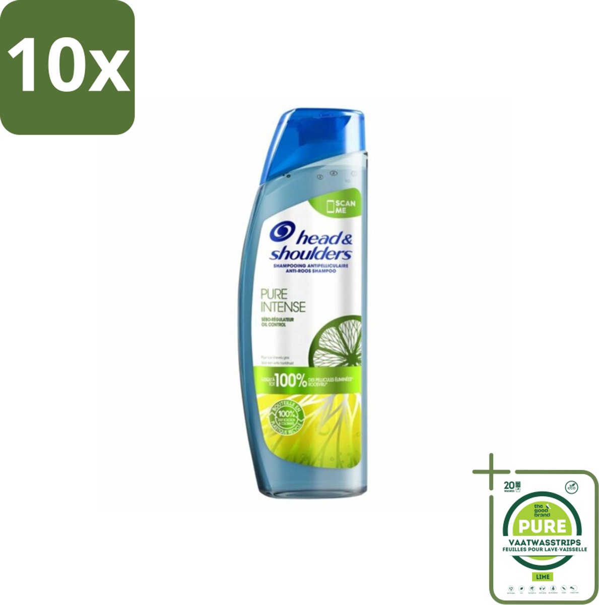 10 x Head & Shoulders - Anti-Roos Shampoo - Pure Intense - Oil Control - 250 ml - Grootverpakking - Anti-Roos Shampoo - Vette Hoofdhuid - Rozenolie - Haarverzorging - Schoon Haar