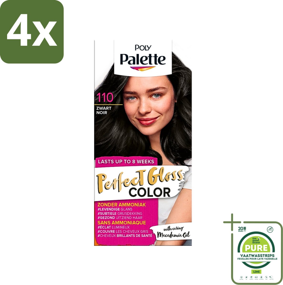 Poly Palette - Haarverf - Glossy Zwart 110 - 115ml - Voordeelverpakking - 4 stuks - Haarverf - Glanzende kleur