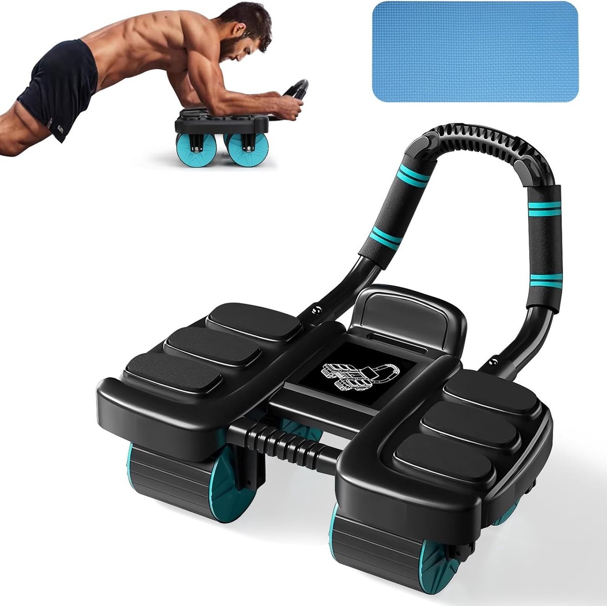 Abdominal Roller met Automatische Terugslag, 4 Rollen en Verbreed Elbow Support voor Effectieve Buik- en Core Training, Geschikt voor Mannen en Vrouwen