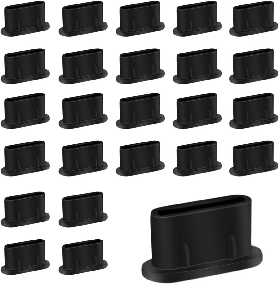 Daity 50 stuks — Type-C stofdoppen — USB-C siliconen stofkapjes — Beschermkapjes voor de oplaadpoort (zwart)
