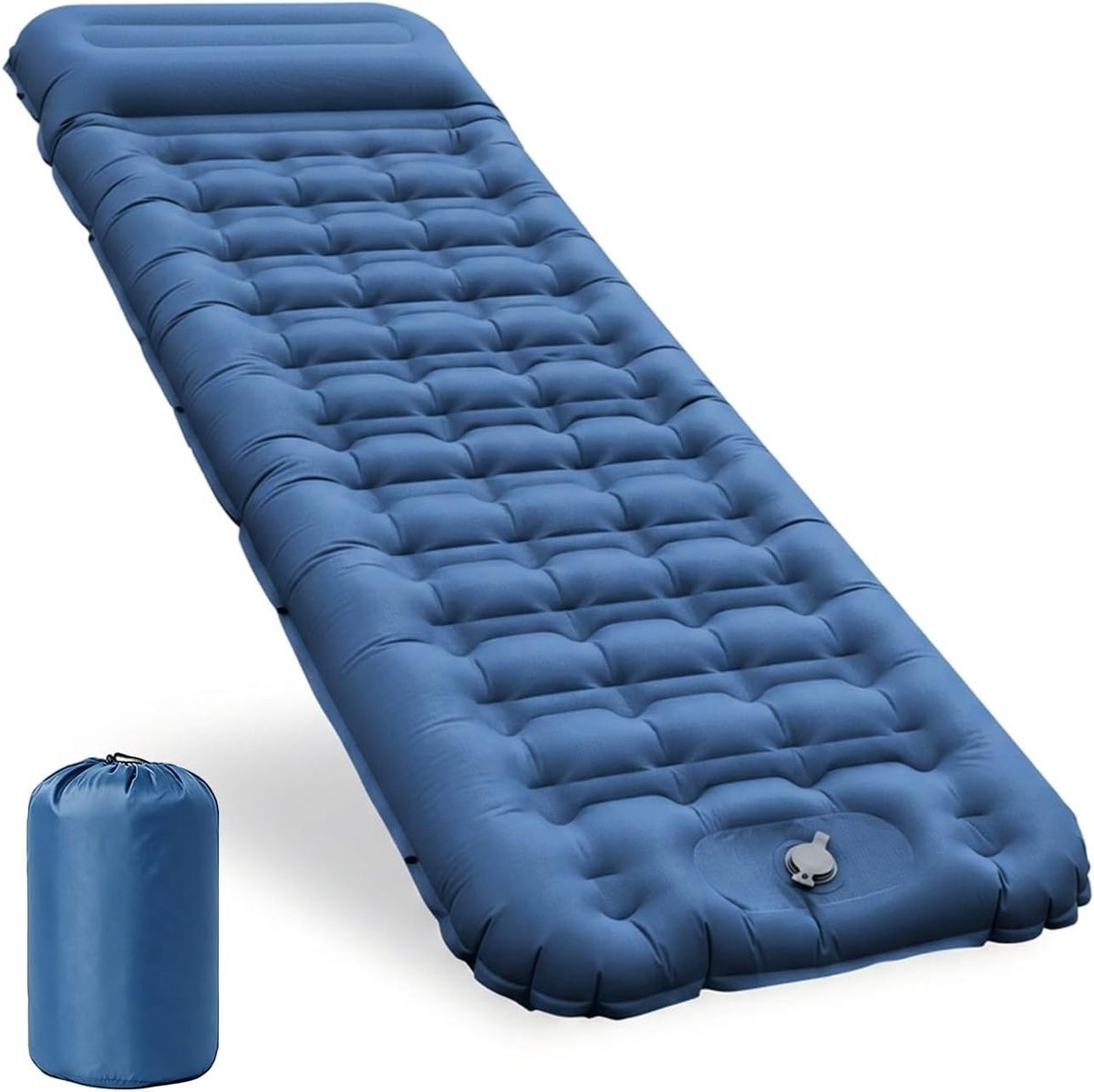 Comfortabele opblaasbare slaapmat voor camping met voetpomp en hoofdkussen, 12 cm dik, ultralicht en koppelbaar, perfect voor wandelen en reizen