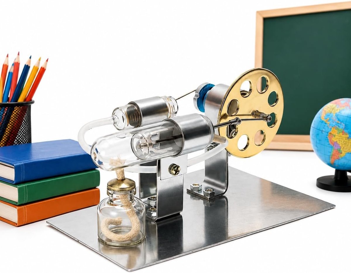 Stirling Motor Model voor Educatieve Doeleinden, Metalen Stoommotor voor Hobbyisten, Verzamelobject en Cadeau voor Thuis en Kantoor