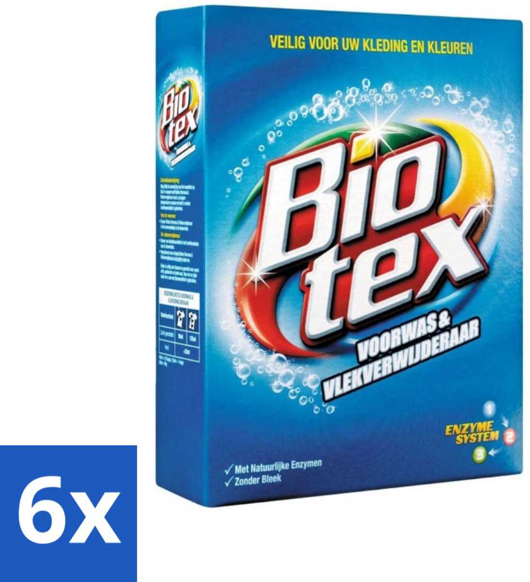 6 x Biotex - Voorwas & Waskrachtversterker - Waspoeder - Witte en Gekleurde Was - 80 Wasbeurten - Waspoeder - Wasversterker - Vlekkenverwijderaar - Biotex - Voorwas