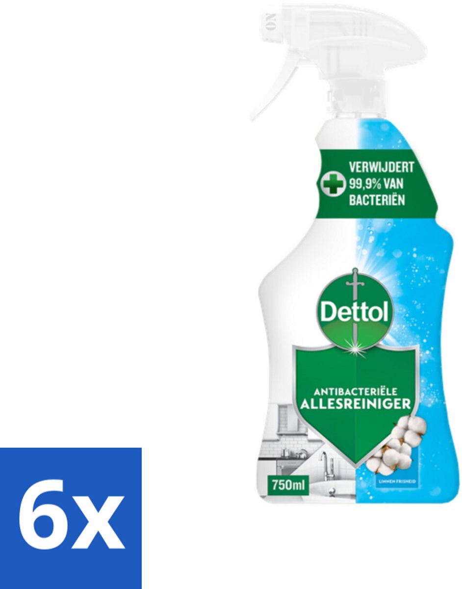 6 x Dettol Antibacteriële Allesreiniger Spray Linnen Frisheid 750 ml - Allesreiniger - Desinfectiemiddel - Antibacterieel - Katoen Geur - Schoonmaakmiddel