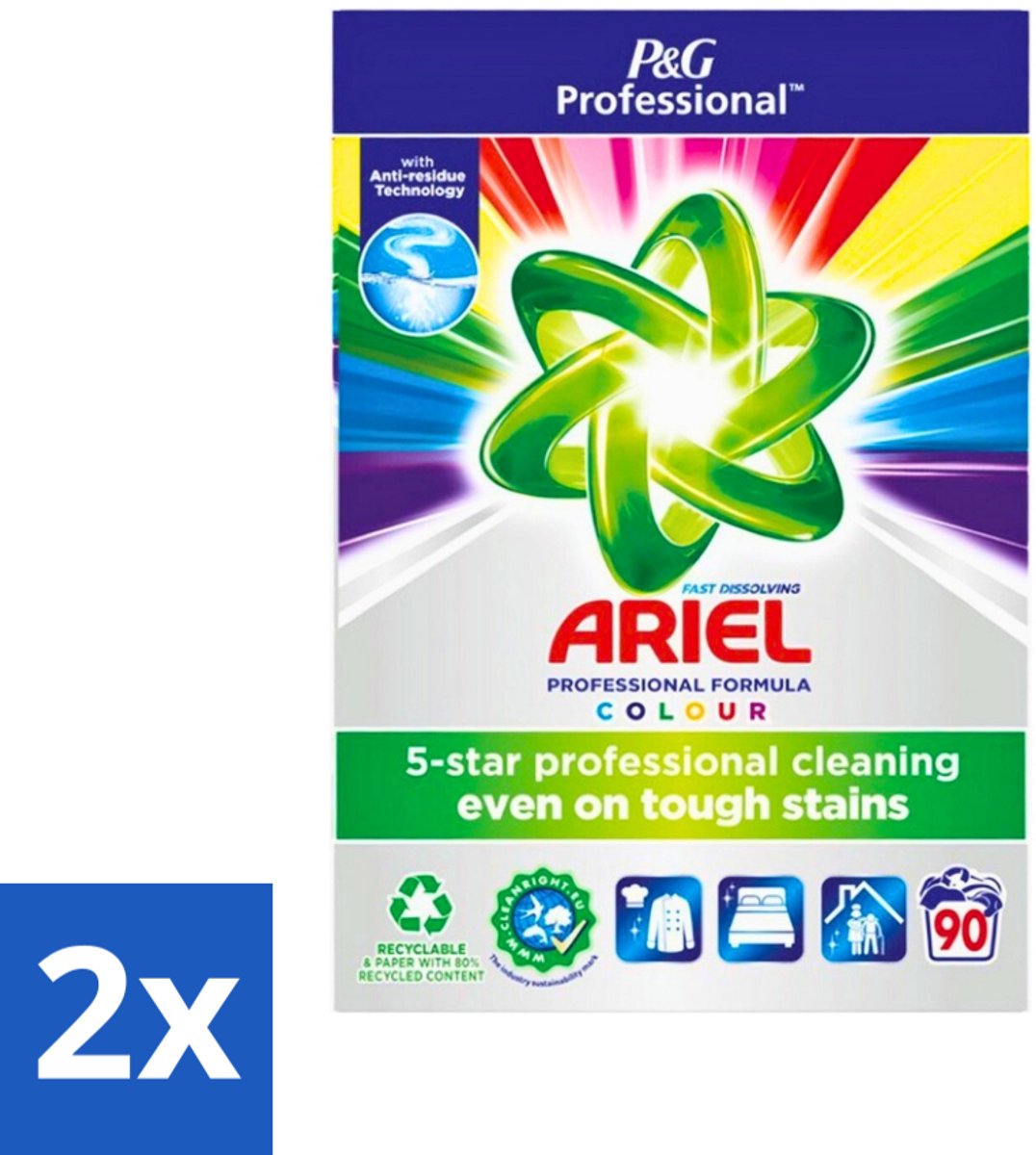 2 x Ariel Professional - Waspoeder - Gekleurde Was - 90 Wasbeurten - Waspoeder - Gekleurde Was - Vlekkenverwijdering - Kleurbehoud - Wasmiddel