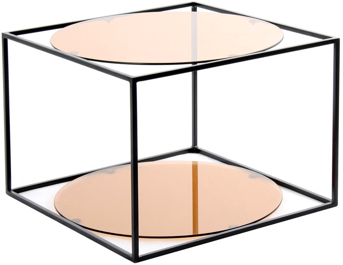 Padiro vierkante bijzettafel 50 x 36 x 50 cm - terra en zwart - Modern Art-Déco Glamour Look - glazen tafelblad - ijzeren onderstel - met schap