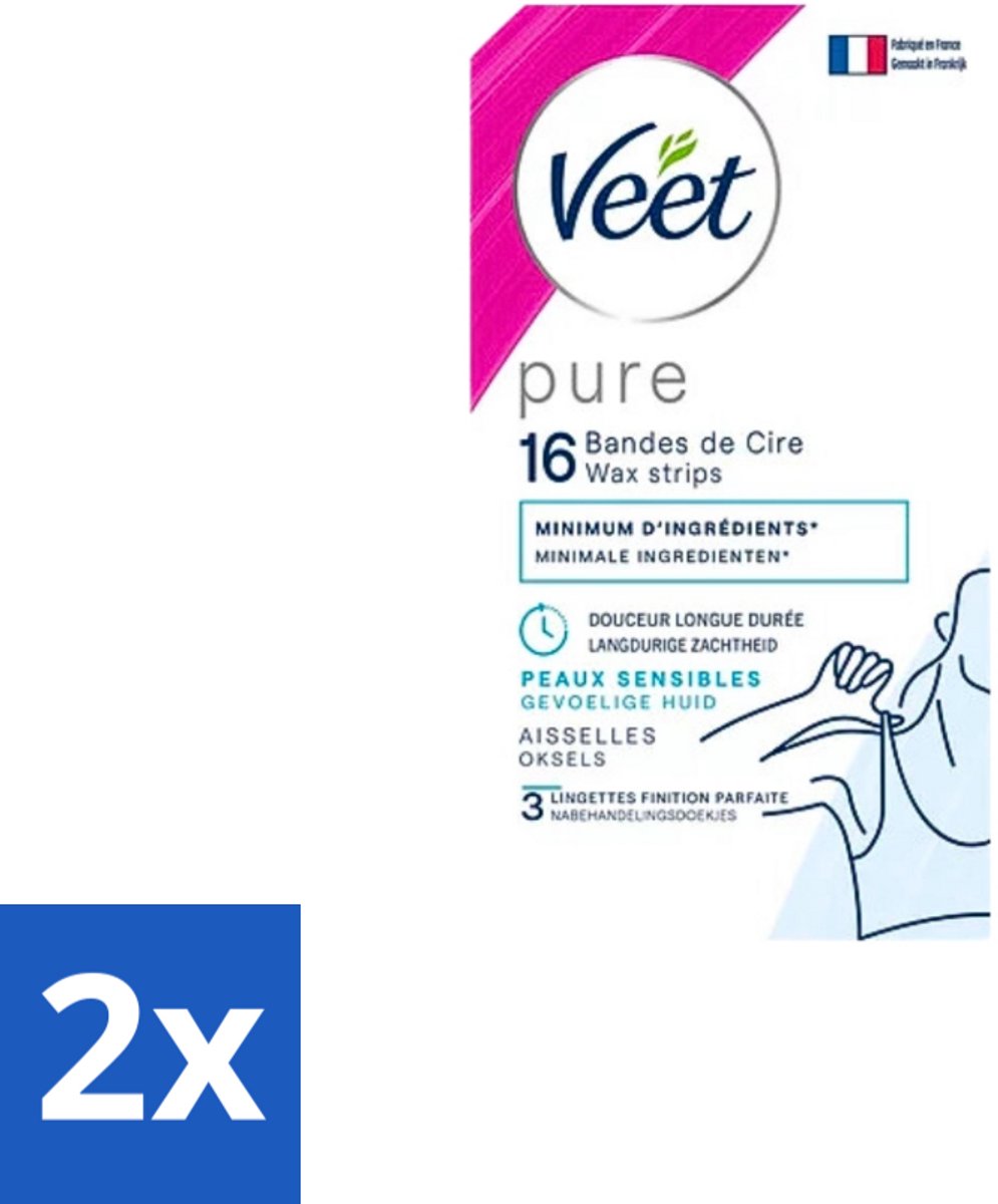 2 x Veet - Ontharingsstrips - Oksels - Hypoallergene Minima - 16 Strips - Ontharingsstrips - Oksels - Gladheid - Zachtheid - Gevoelige Huid
