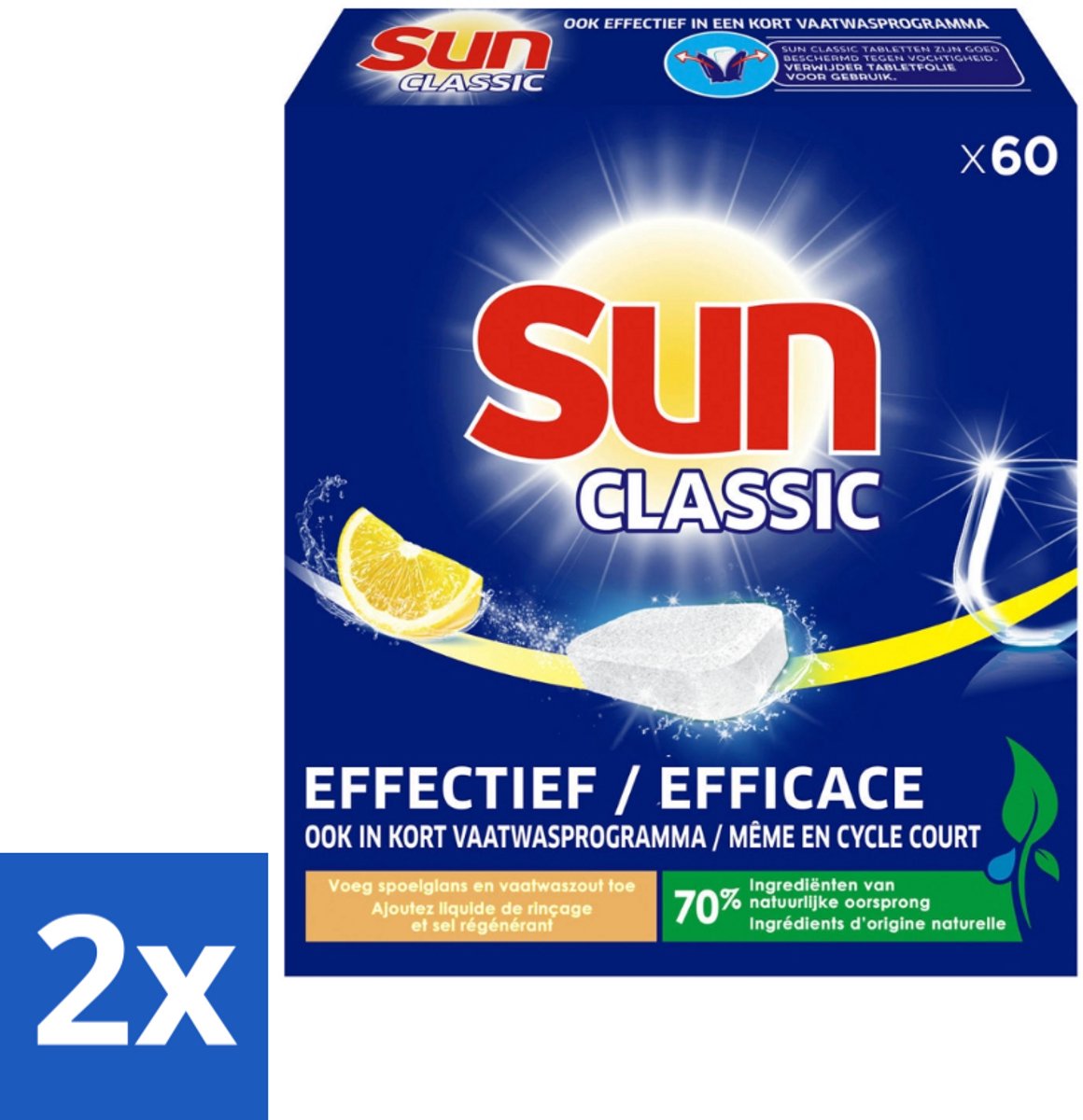 2 x Sun Classic - Vaatwastabletten - Voordeelverpakking - Citroen - 60 Tabletten - Vaatwastabletten - Citroen - Vaatwasser - Schoonmaakmiddelen - Fosfaatvrij