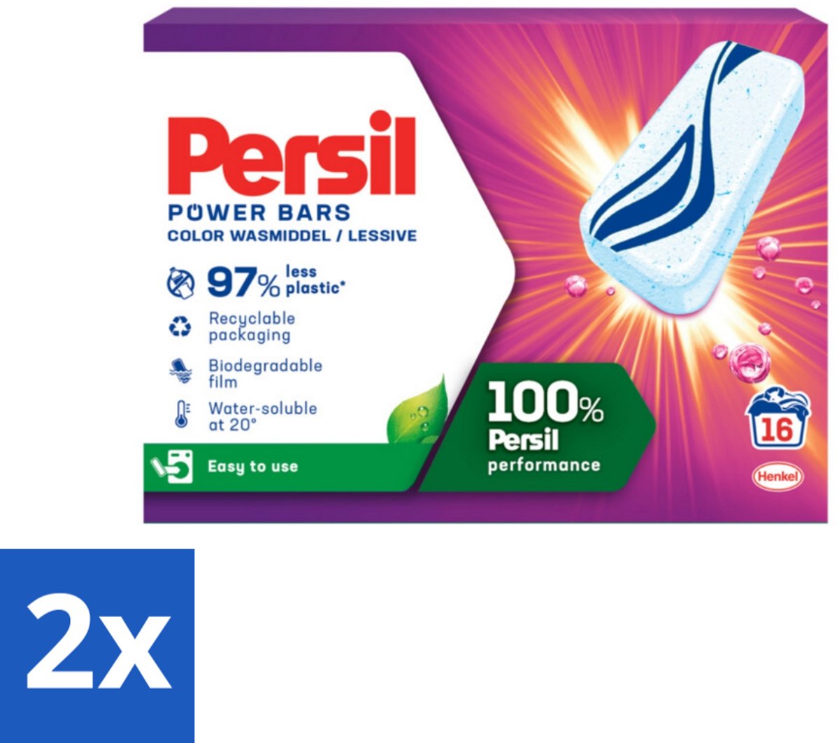 2 x Persil Power Bars - Wasmiddeltabletten - Gekleurde Was - 16 Wasbeurten - Wasmiddel Tabletten - Gekleurde Was - Duurzaam Wasmiddel - Persil - Vlekkenverwijderaar