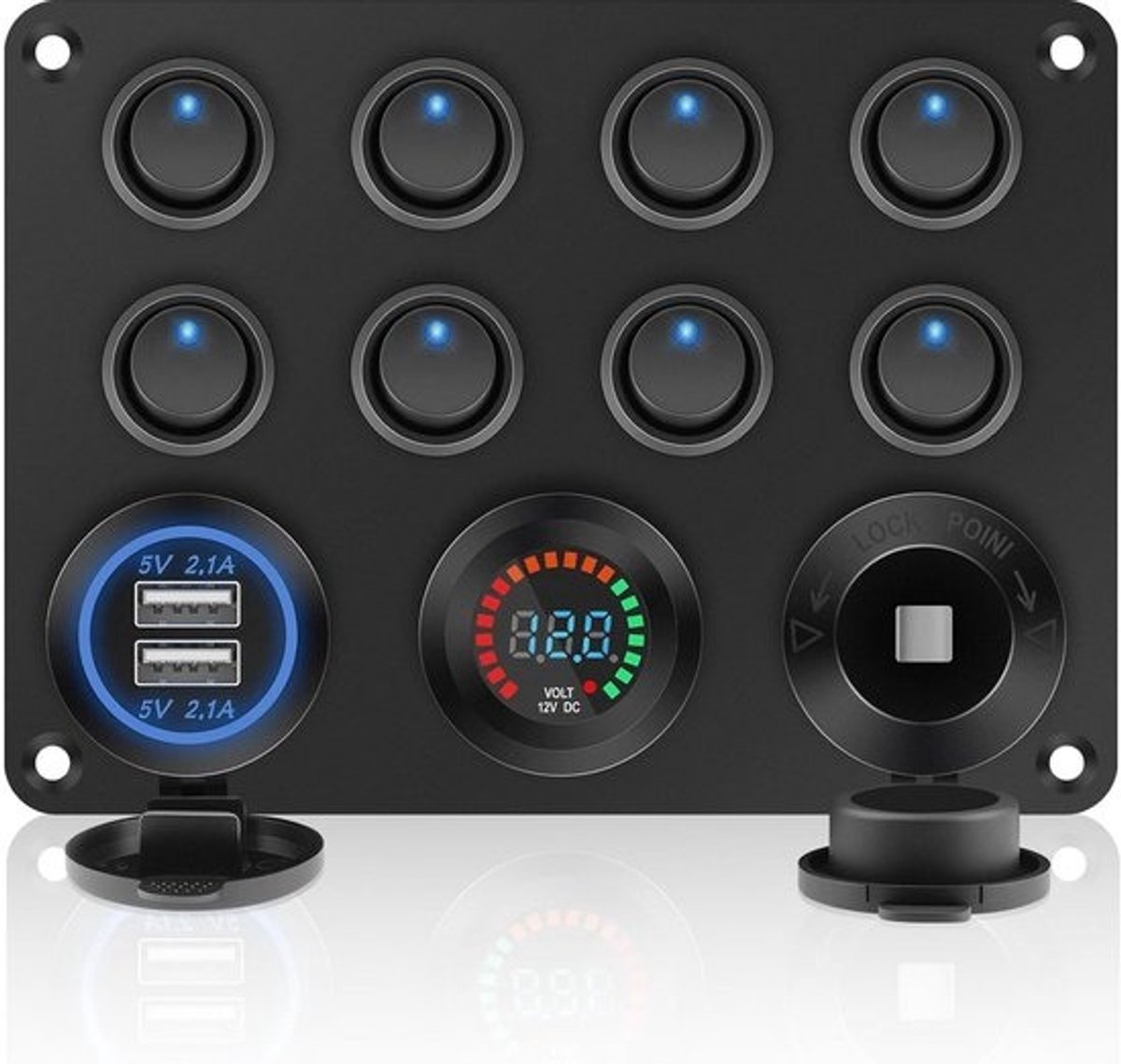8-bands waterdicht schakelpaneel met USB-aansluiting en LED-voltmeter voor boot en auto