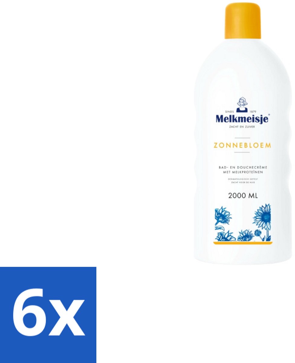 Melkmeisje – Bad & Douchecrème – Zonnebloem – 2000 ml - Voordeelverpakking - 6 stuks