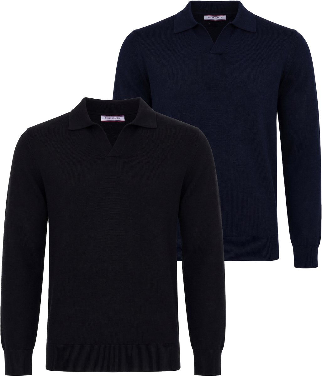 Felix Hardy Set Van 2 Truien Met Polokraag - 100% Katoen Heren Zwart-Navy - S
