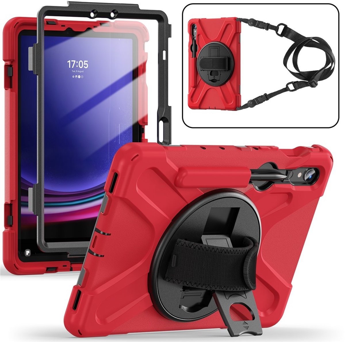 Coverup Tablethoes geschikt voor Samsung Galaxy Tab S10 Lite / S10 FE / S9 FE / S9 / S8 / S7 Hoesje - Heavy Duty Case met Schouderstrap - Rood