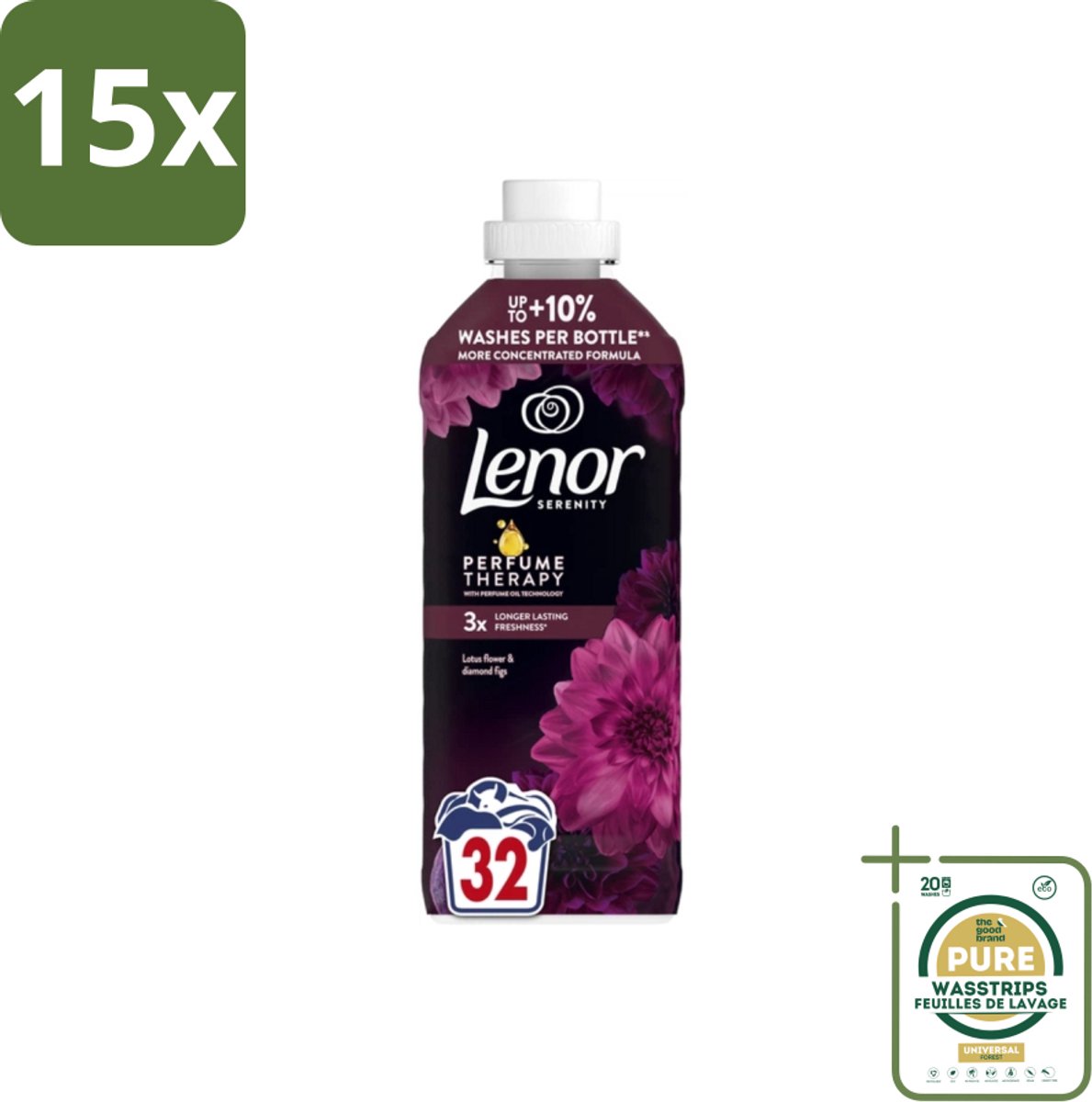 15 x Lenor – Wasverzachter – Lotus Flower & Diamond Figs – 32 Wasbeurten – 675 ml - Grootverpakking - Wasverzachter - Wasmachine - Geur - Wasbeurt - Kleding Verzachten