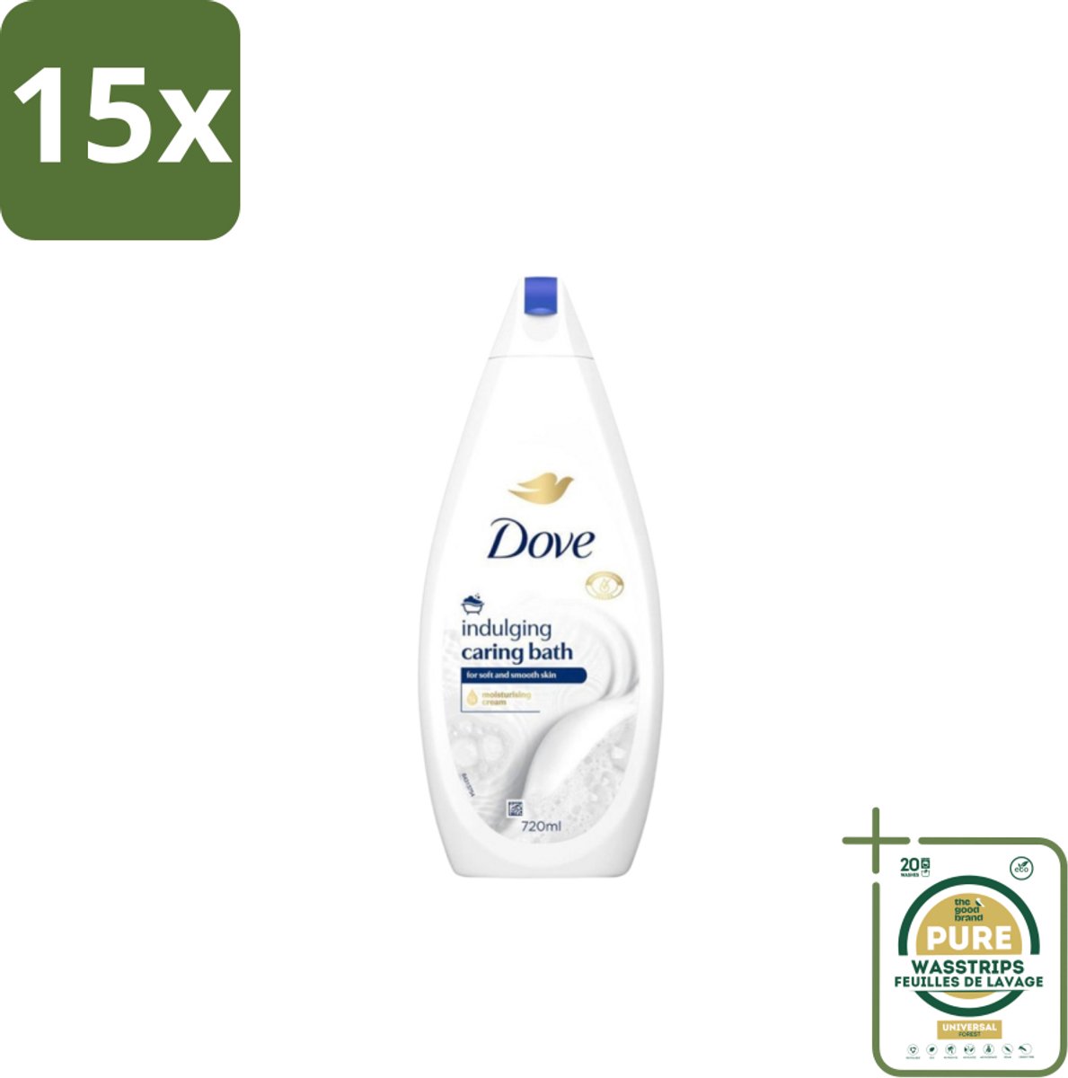 15 x Dove – Badcrème – Indulging Cream – 720 ml - Grootverpakking - Badcrème - Badcrème 720 Ml - Badcrème Voor Huid - Badcrème Voor Zintuigen - Zachte Reiniging