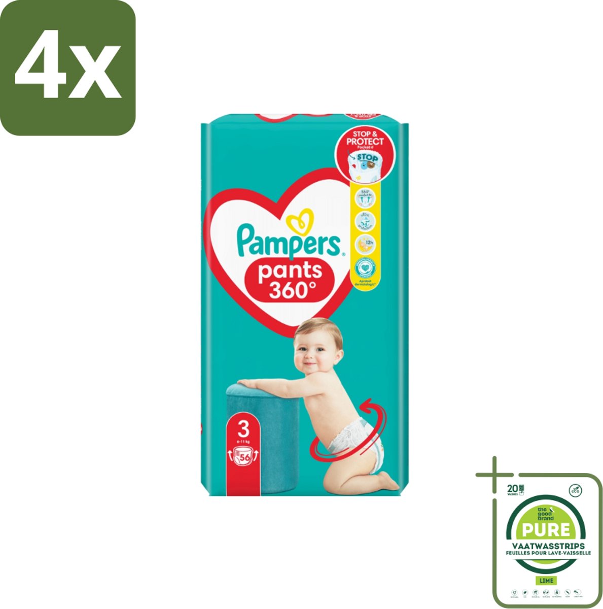Pampers – Luierbroekjes – Pants Maat 3 – 56 Luiers - Voordeelverpakking - 4 stuks - Luiers voor baby - Luierbroekjes