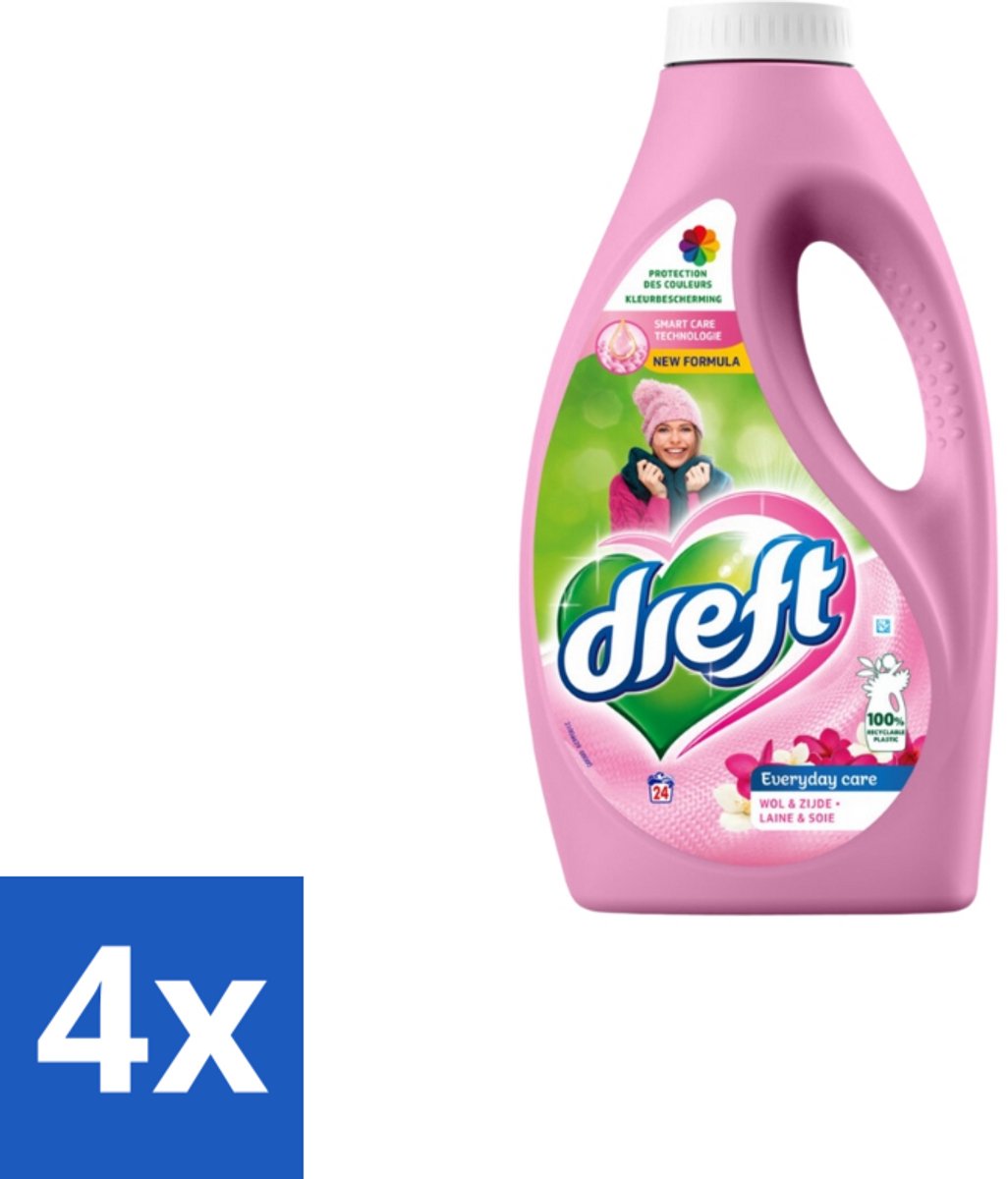 Dreft – Vloeibaar Wasmiddel – Delicate & Wool – 24 Wasbeurten - Voordeelverpakking - 4 stuks