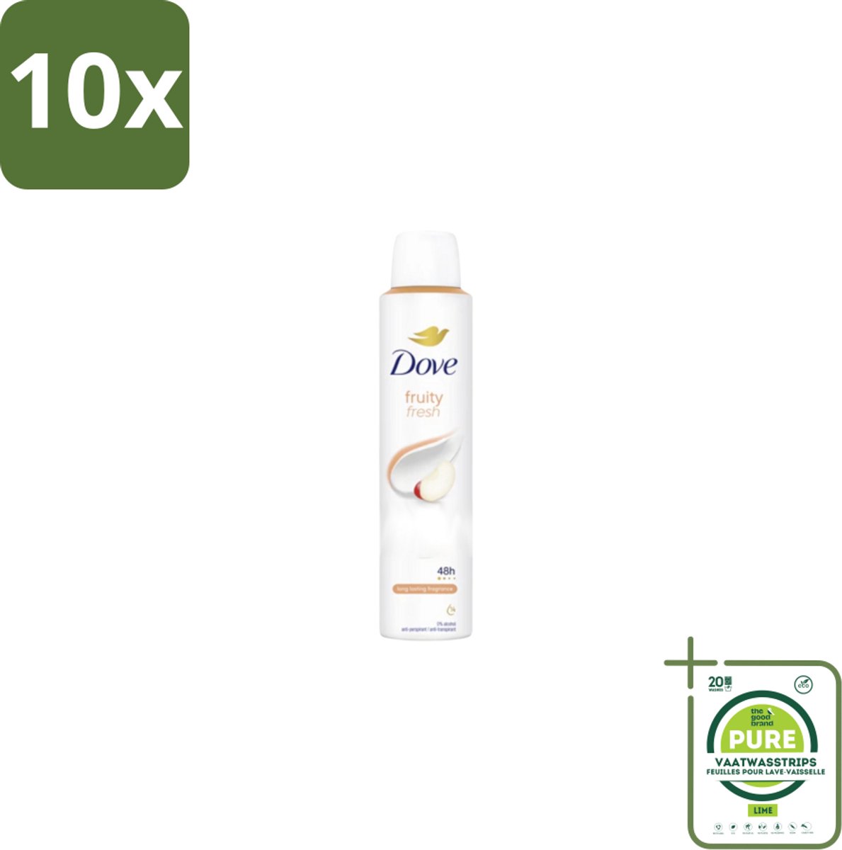 10 x Dove – Deodorant Spray – Fruity Fresh – 200 ml - Grootverpakking - Anti-transpirant Spray - Zweetgeur - Okselgeur - Fris - Fruitig