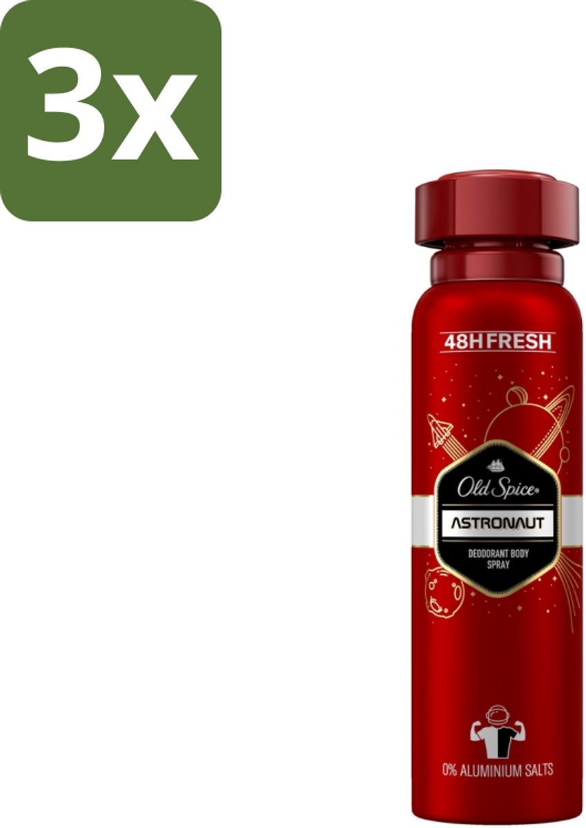 3 x Old Spice – Deospray – Astronaut – 150 ml - Astronaut Deodorant - Aluminiumvrije Deodorant - Deodorant Spray - Frisheid - Geurprotectie