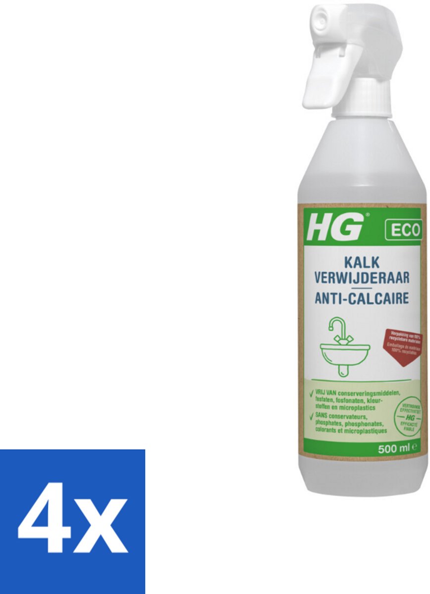 4 x HG Eco Kalkreiniger 500 ml - Kalkverwijderaar - Kalk - Schoonmaak - Ecologisch - Milieuvriendelijk