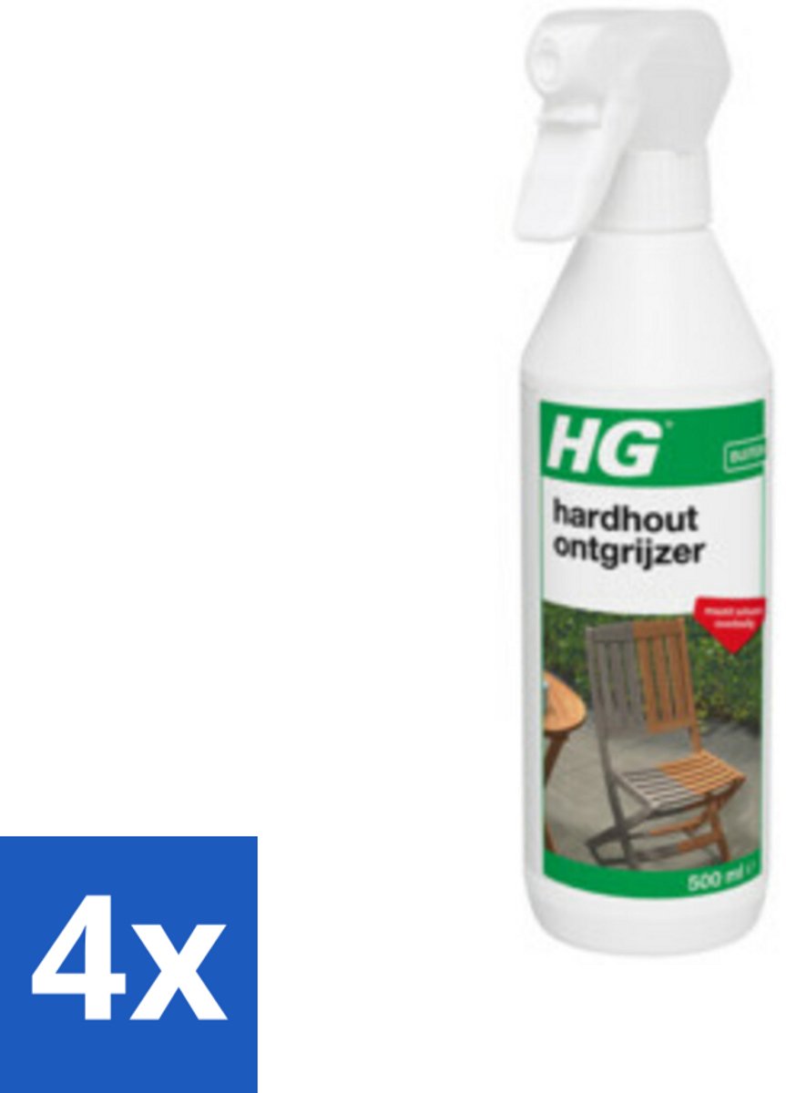 4 x HG Hardhout Ontgrijzer 500 ml - Hardhouten Tuinmeubelen - Houtontgrijzer - Tuinmeubelen Schoonmaken - Hout Reinigen - Vergrijzing Verwijderen