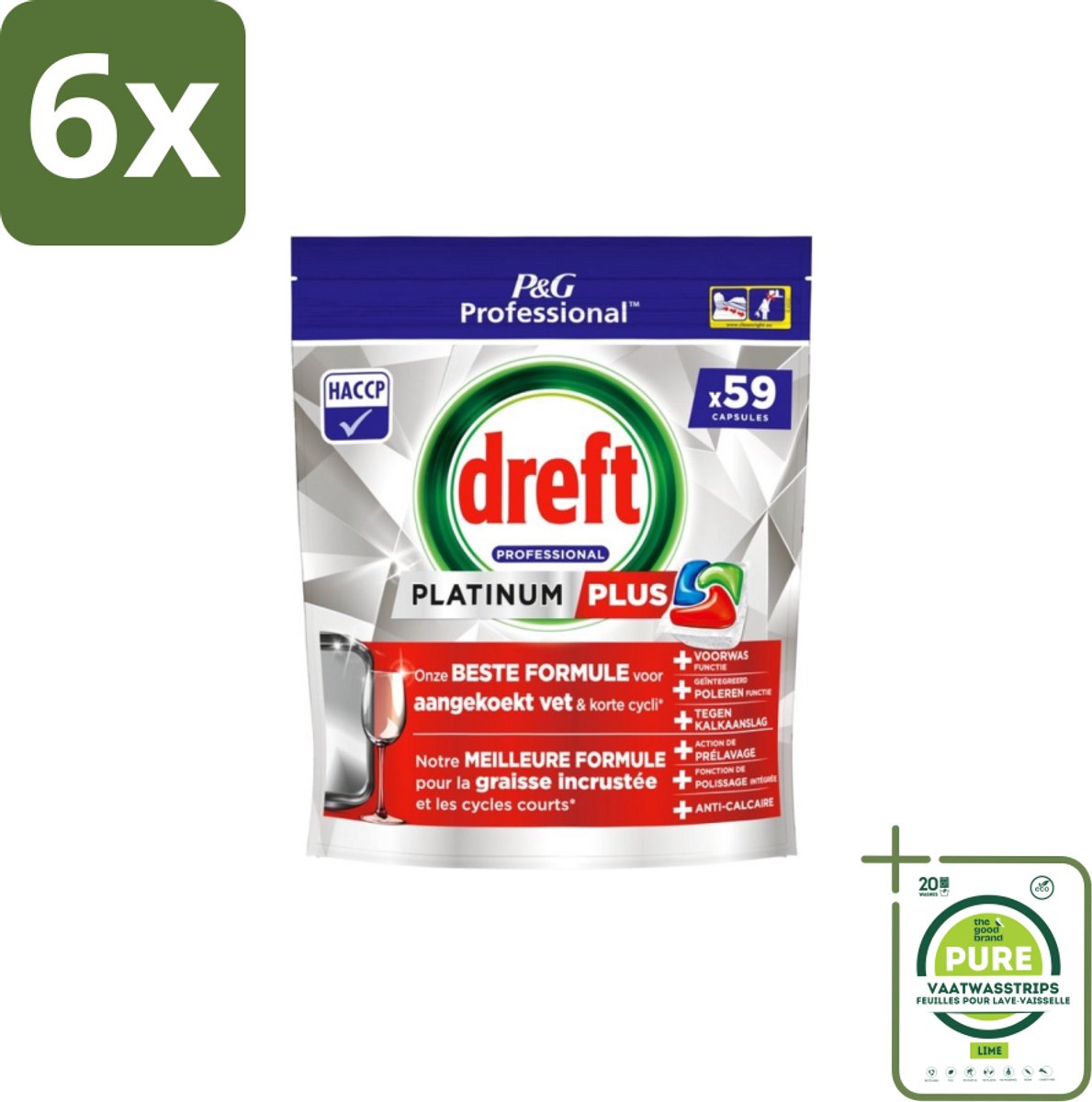 Dreft – Vaatwastabletten – Platinum+ Regular – 59 Tabletten - Voordeelverpakking - 6 stuks - Handafwasmiddel - Handafwas