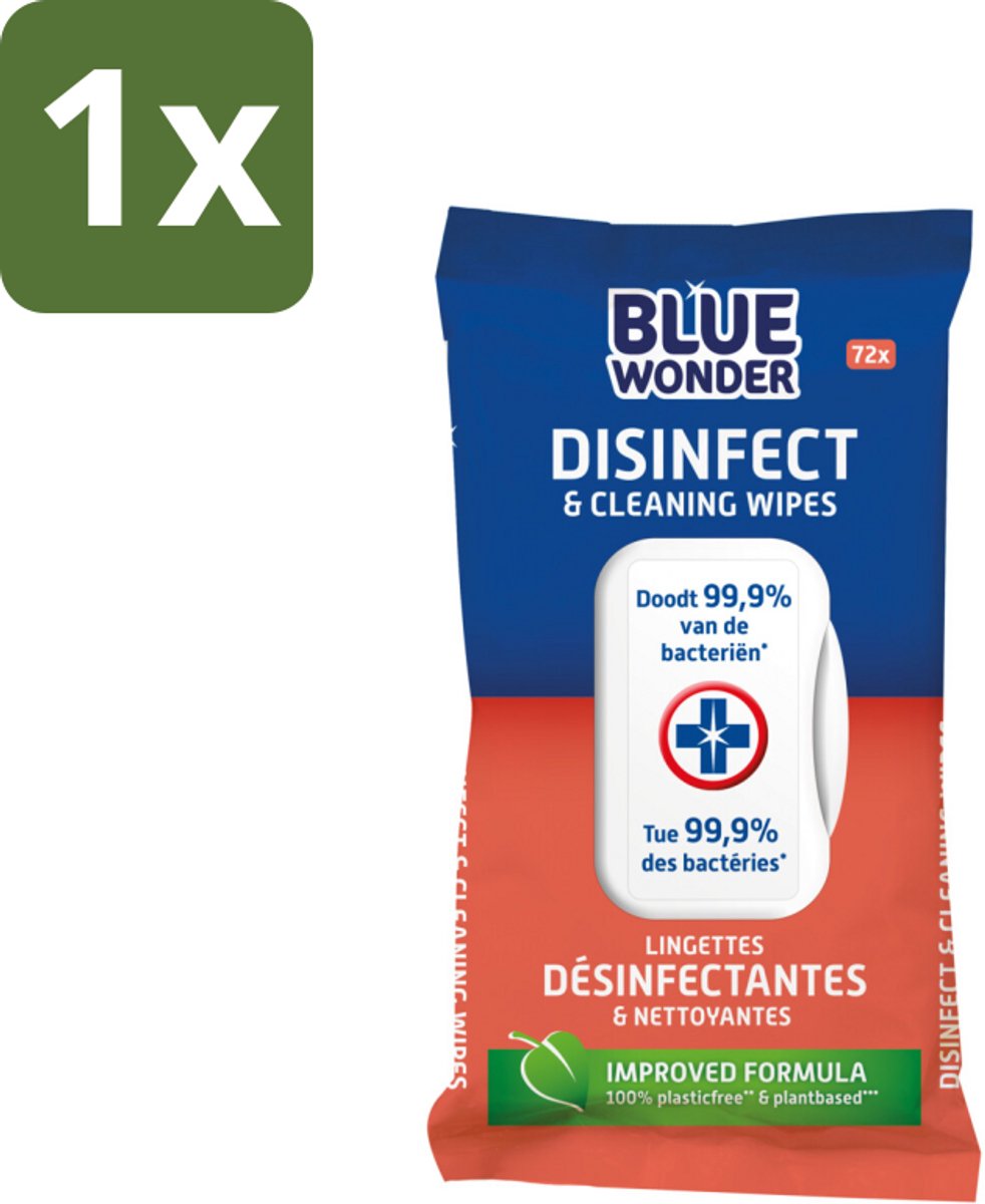 1 x Blue Wonder Desinfectie Reiniger Doekjes 72 stuks per verpakking - Schoonmaken - Desinfecteren - Doekjes - Hygiëne - Bacterievrij