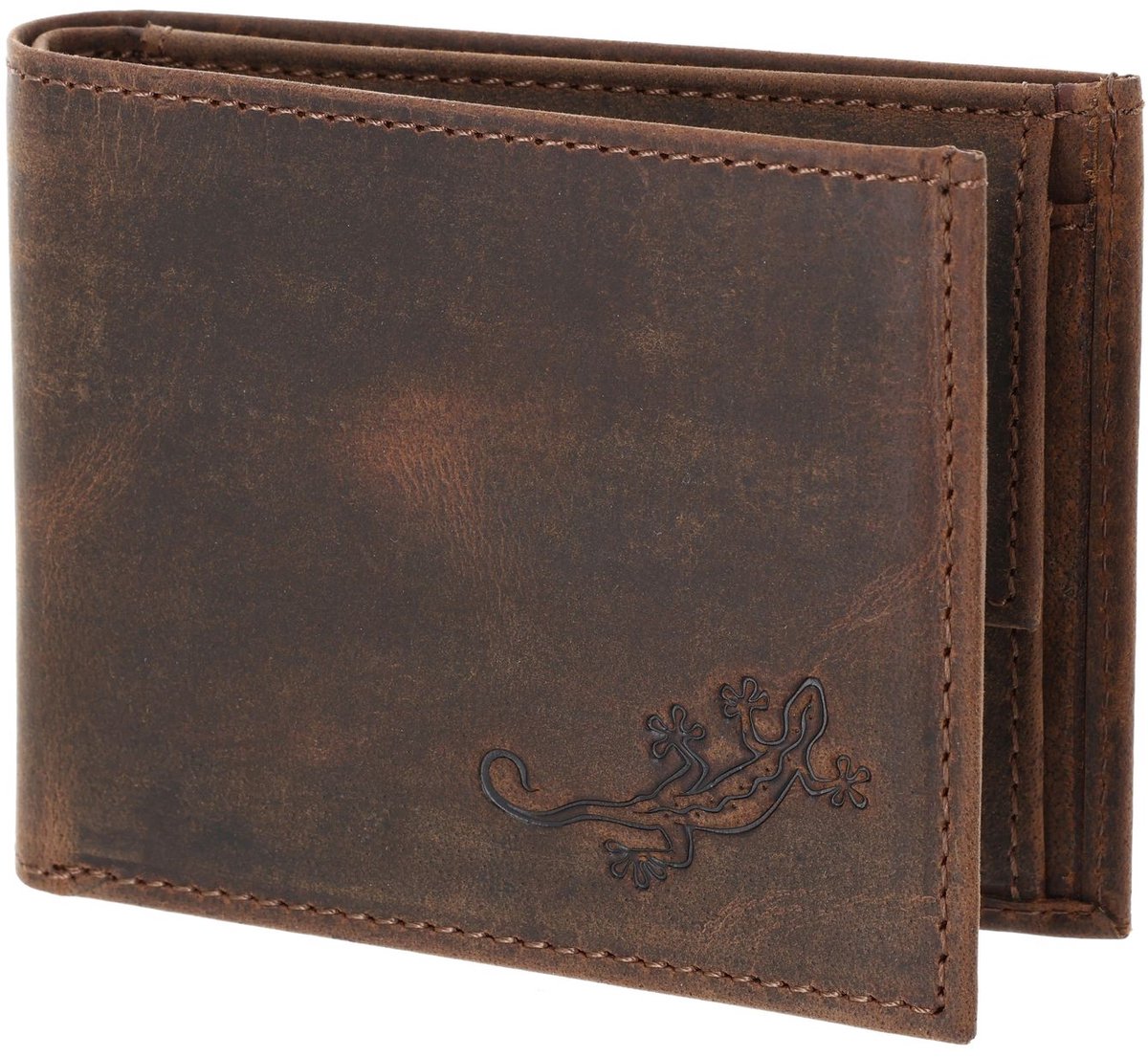 oxmox Leren portemonnee Leather RFID Protect Pocketbörse Lizard 2.0 Embossed Vintage Dark Brown donkerbruin