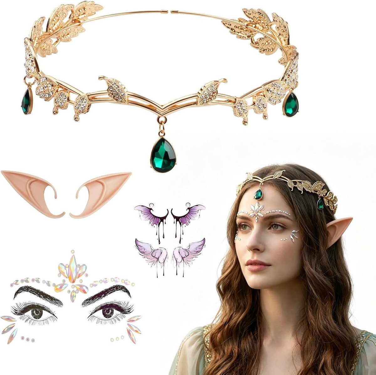 Vrouwelijk elf kostuum voor bruiloften, carnaval en cosplay evenementen met accessoires