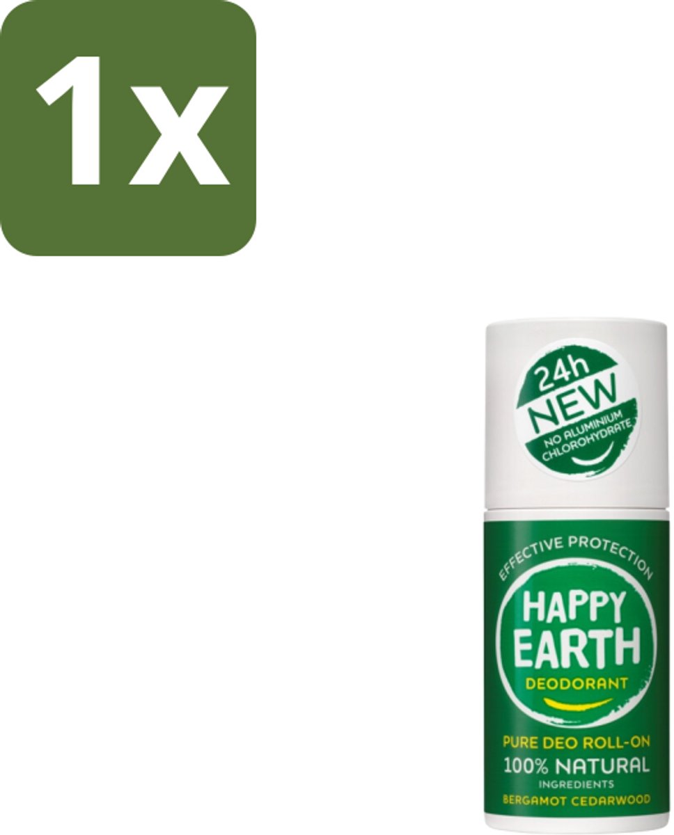 Happy Earth – Deodorant Roll-On – 100% Natuurlijk Bergamot Cedarwood – 75 ml - 1 stuk