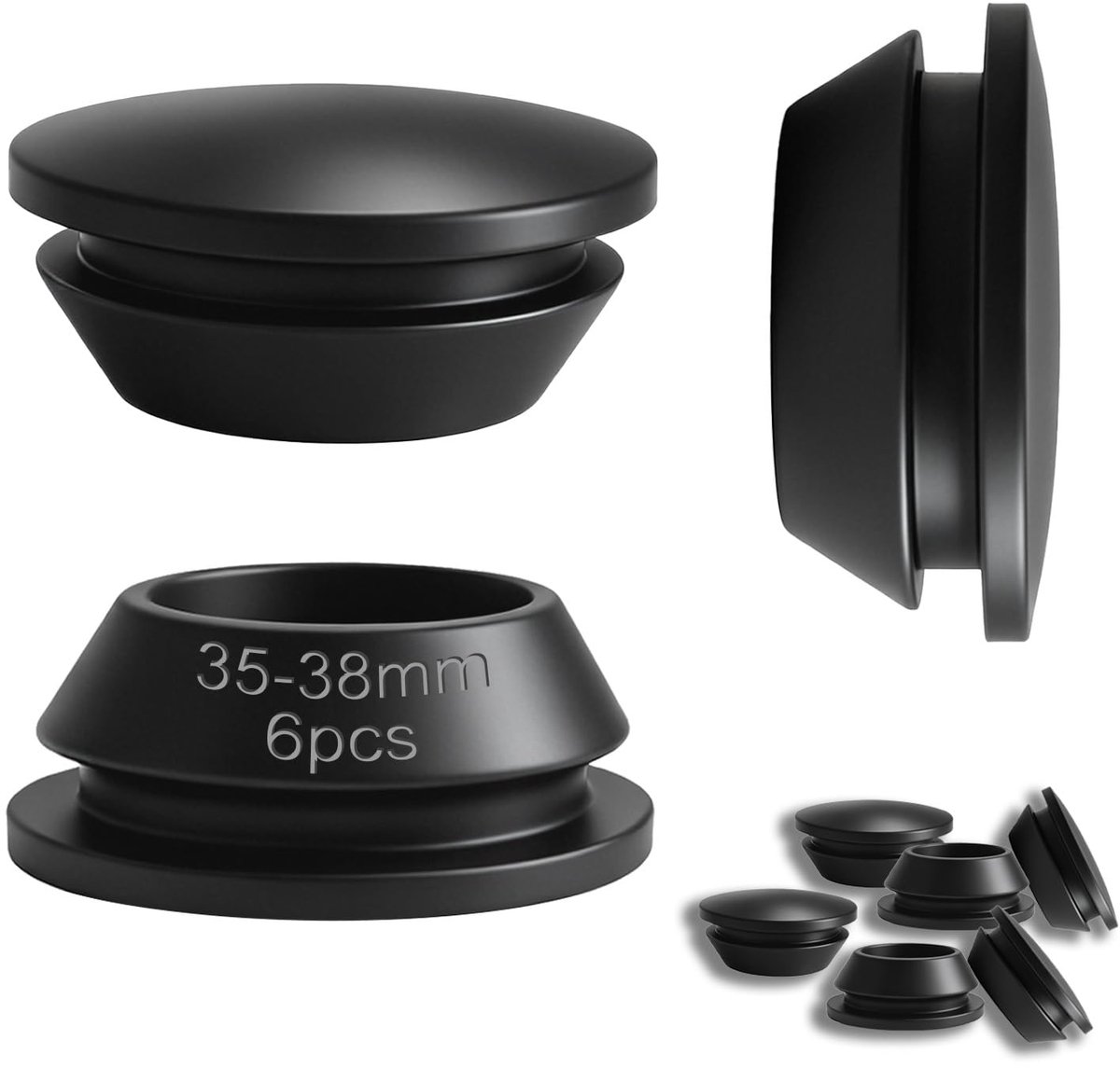 PDKKFF 6 stuks rubberen stoppen voor 35-38mm gat, ronde siliconen stoppen rubberproppen zwart, gatstoppen waterdichte - ShopVlot
