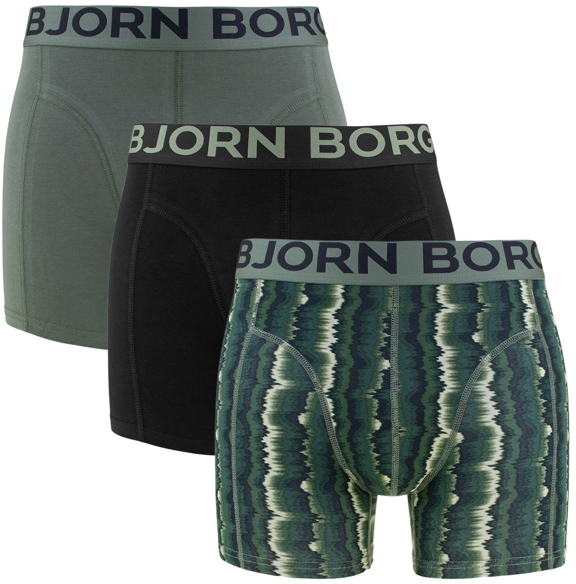 Björn Borg heren premium cotton stretch 3P boxers basic print groen & zwart II