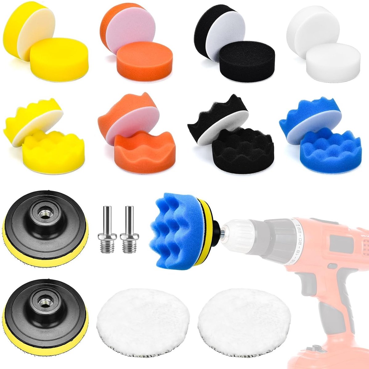 Polijstset voor Auto - Multicolor - 3 Inch - Met Klittenband - Voor Polijsten en Waxen