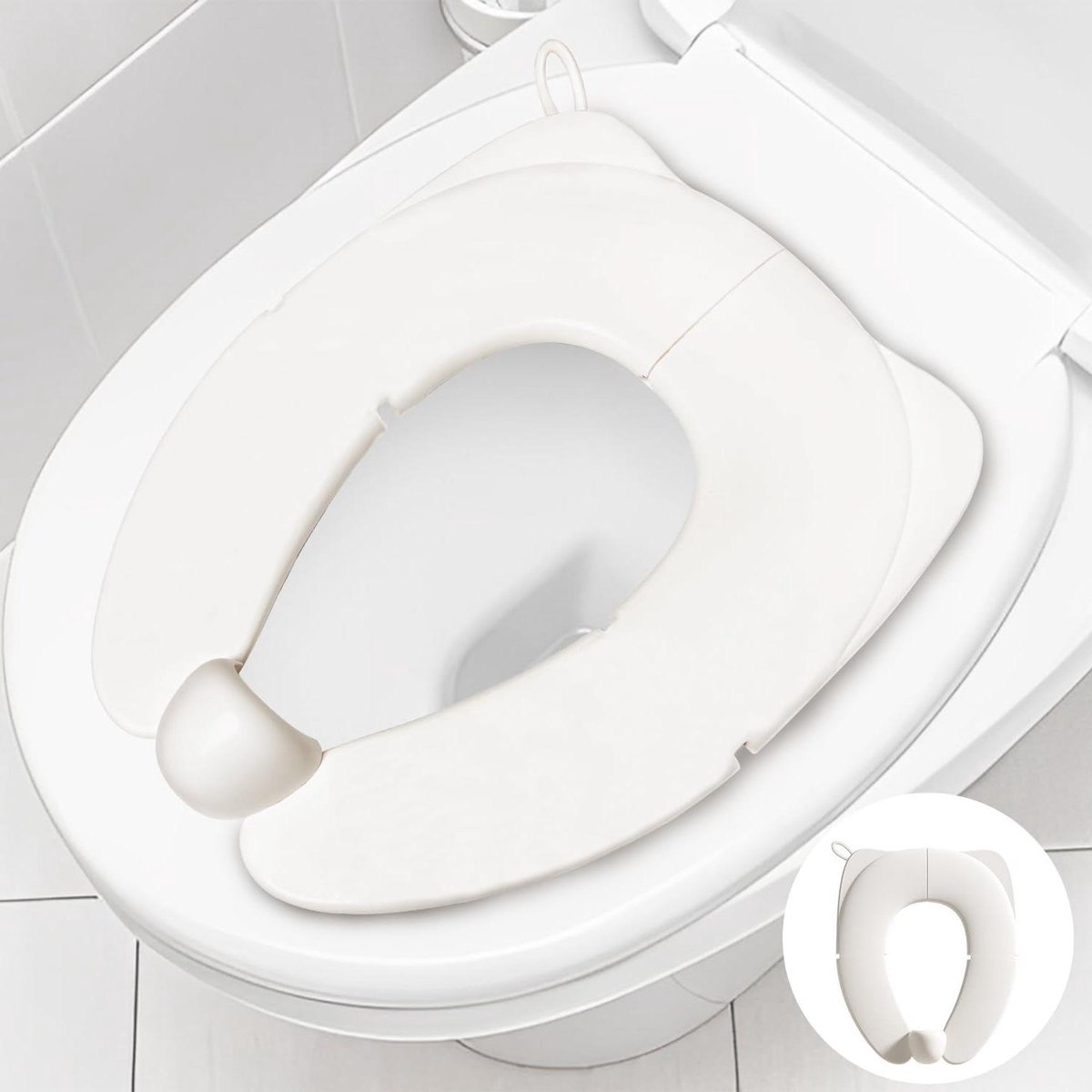 Opvouwbaar Toilet Kinderen - Reis Potje - Zindelijkheid Onderweg - Antislip Siliconen - Compact Opvouwbaar - Crèmewit