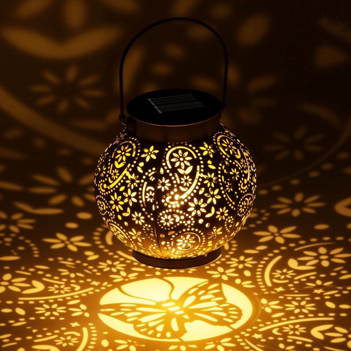 Zonne-energie Lantaarn - Hanglamp Buiten - Tuin Decoratie - IP65 Waterdicht - 14 cm Hoog - Zwart