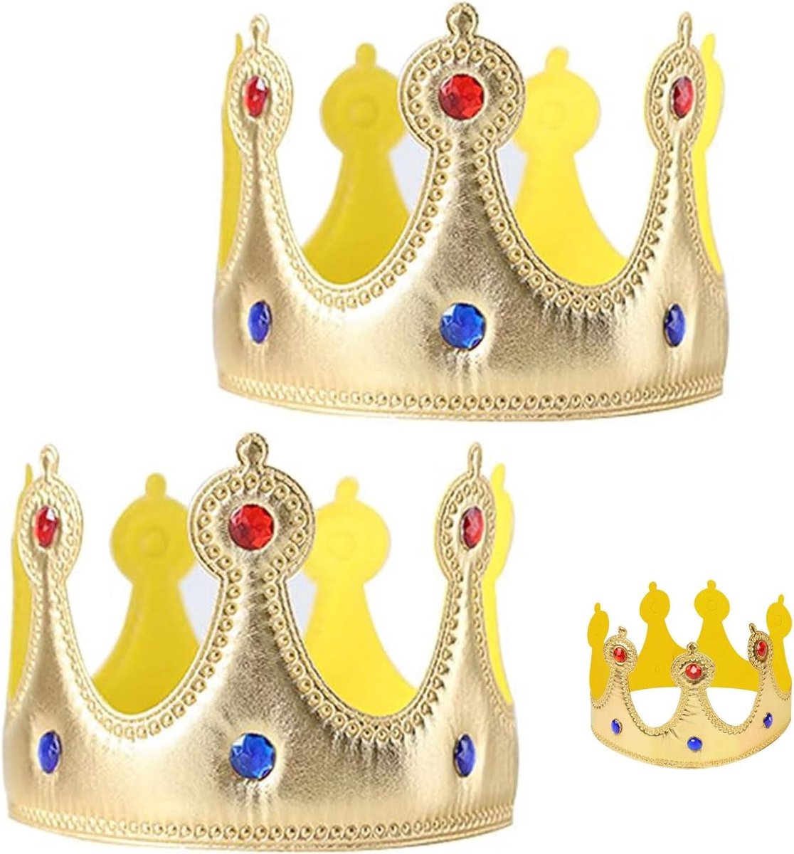 Koning en koningin kostuum accessoires in goud met kleurrijke robijnen voor themafeesten, verjaardagen en verkleedpartijen, geschikt voor alle leeftijden