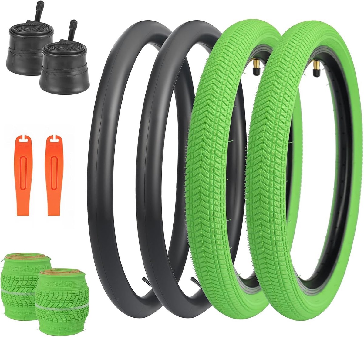 20 Inch Fietsbanden 20 x 2.125 met Binnenbanden, Vouwbare Vervangingsbanden voor BMX, MTB, Kinderfiets en Driewieler, Set van 2 Stuks