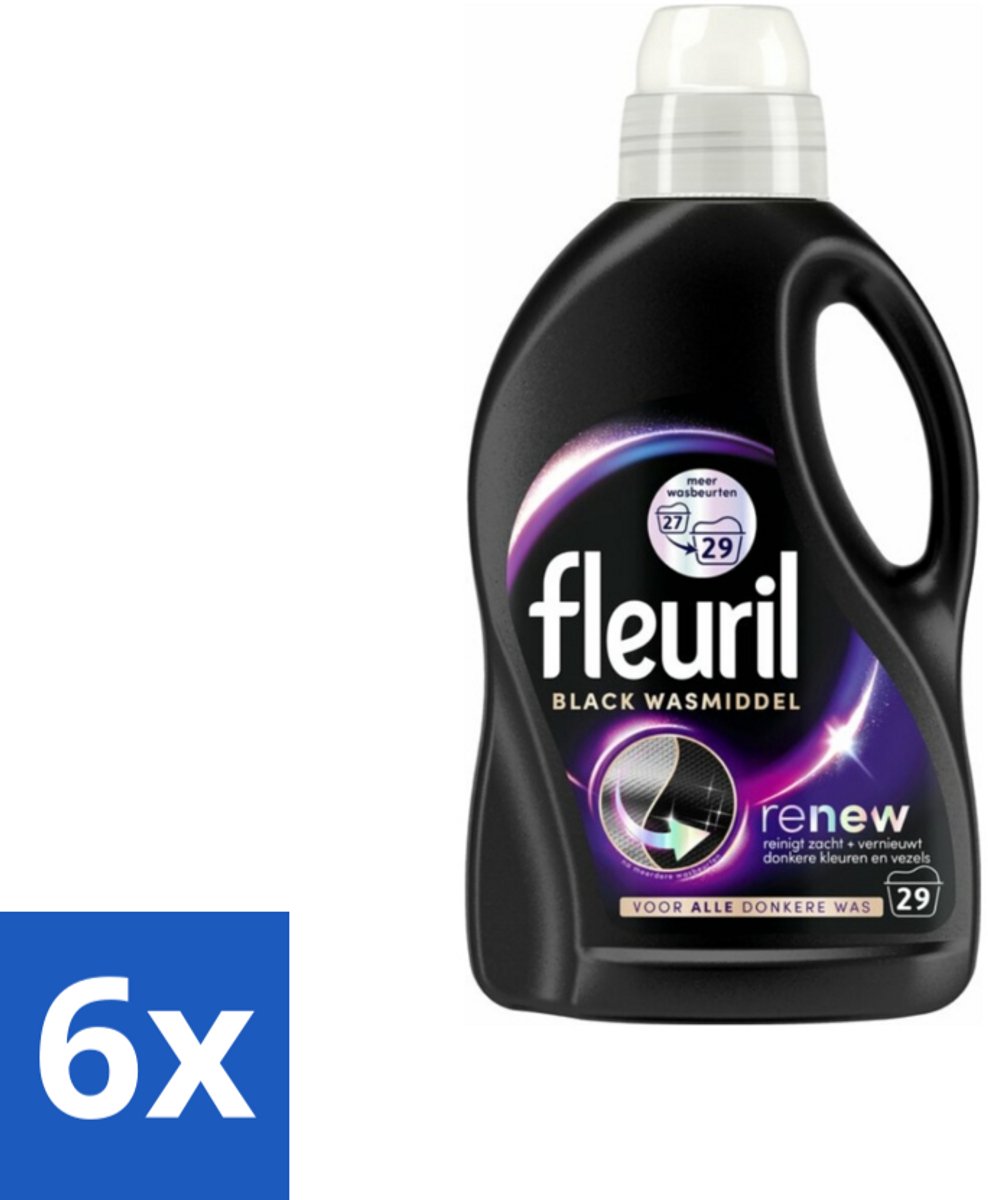 6 x Fleuril – Wasmiddel - Black – 29 wasbeurten – 1,305 L - Wasmiddel Zwart - Kleurbehoud Zwart - Donkere Kleding - Vervaging Voorkomen - Kleding Beschermen