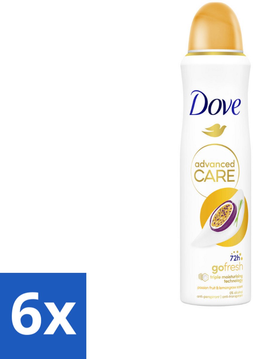6 x Dove – Deodorant Spray – Passievrucht & Citroengras – 150 ml - Anti-transpirant - Deodorant Spray - Passievrucht - Citroengras - Zweetbehandeling