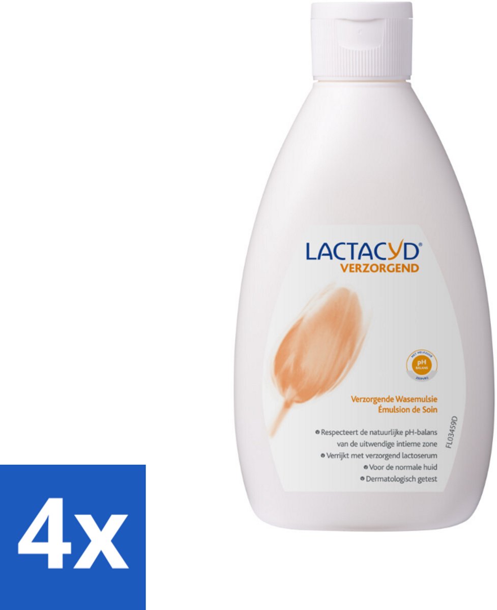 4 x Lactacyd – Verzorgende Wasemulsie – pH-vriendelijk – 300 ml - Intieme Wasemulsie - Milde Intieme Verzorging - Zeepvrij - PH-vriendelijk - Gevoelige Huid