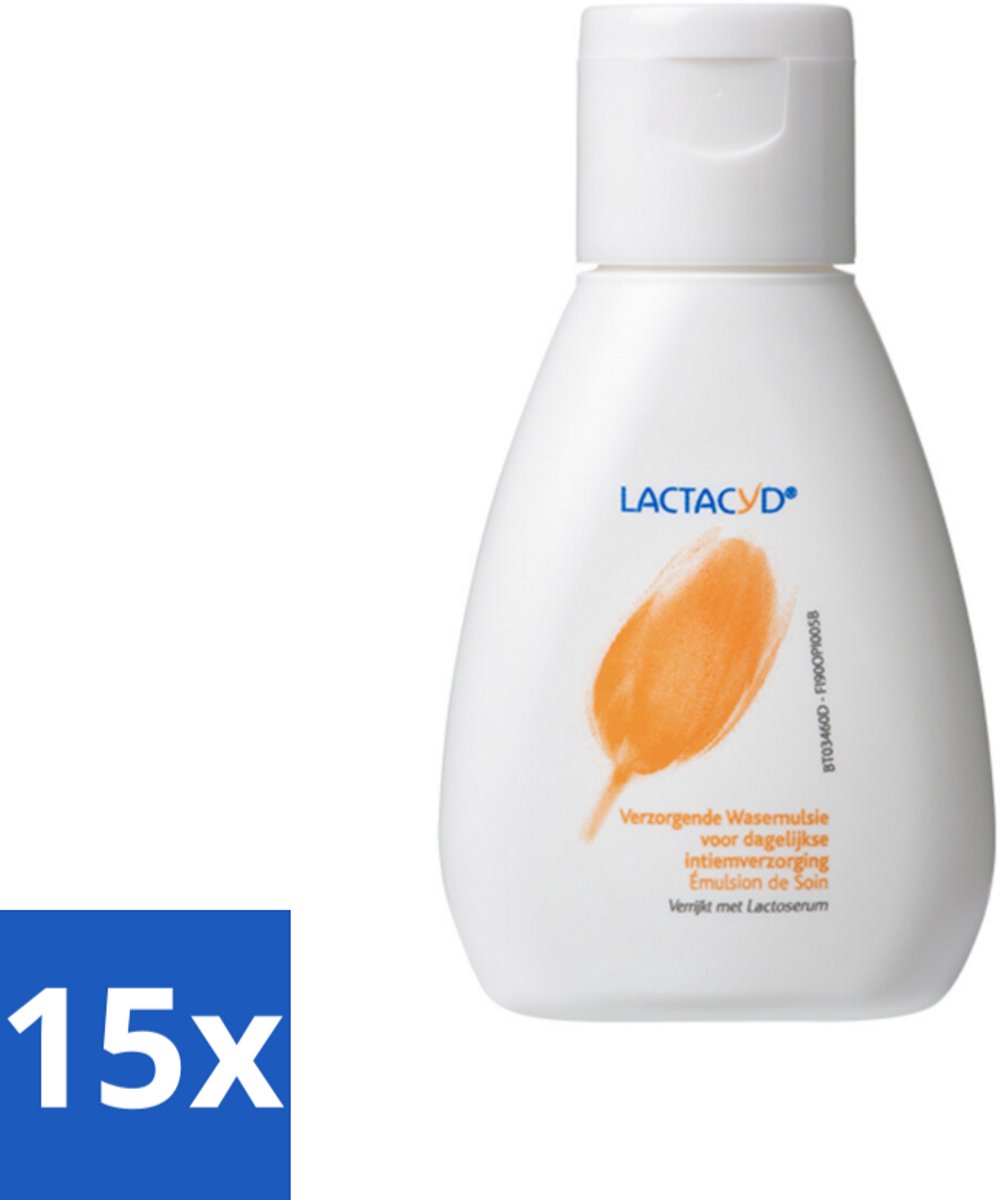 15 x Lactacyd – Verzorgend – Mild en pH-vriendelijk – 50 ml - Intieme Wasemulsie - Verzorging Intieme Zone - PH-vriendelijk - Melkzuur - Lactoserum