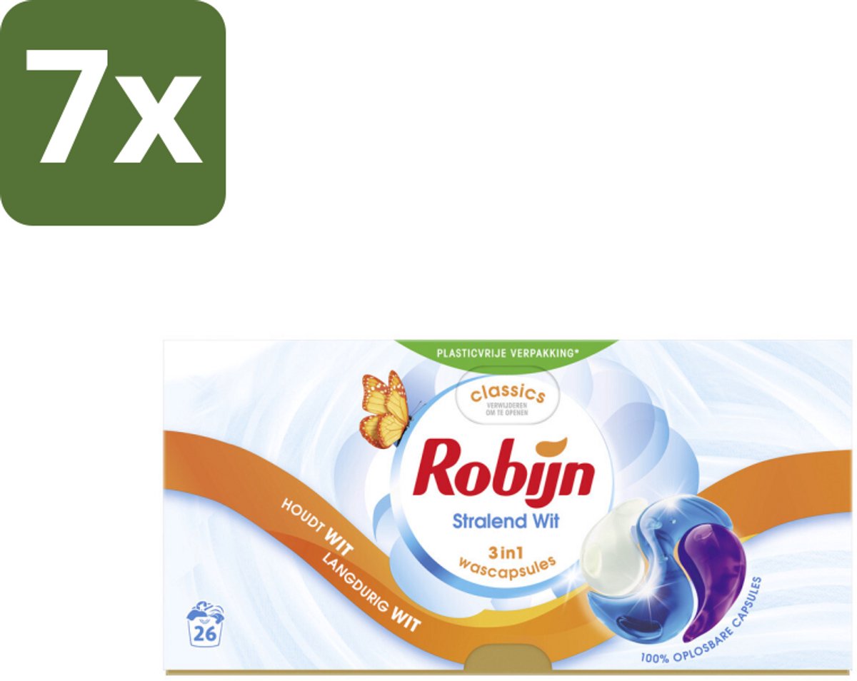 7 x Robijn – 3-in-1 Wascapsules – Stralend Wit - 26 Capsules - Koffiezetapparaat