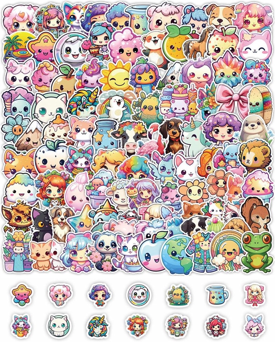 Kawaii Dieren Stickers 100 Stuks - Schattige Vinyl Stickers voor Kinderen, Waterdicht voor Koffers, Skateboards en Laptops